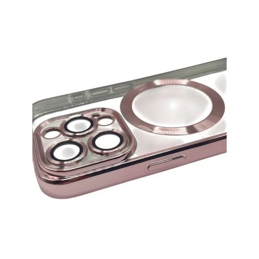 iPhone 15 Pro Max Clear Protective Case Pink Metallic Trim‎ NEW